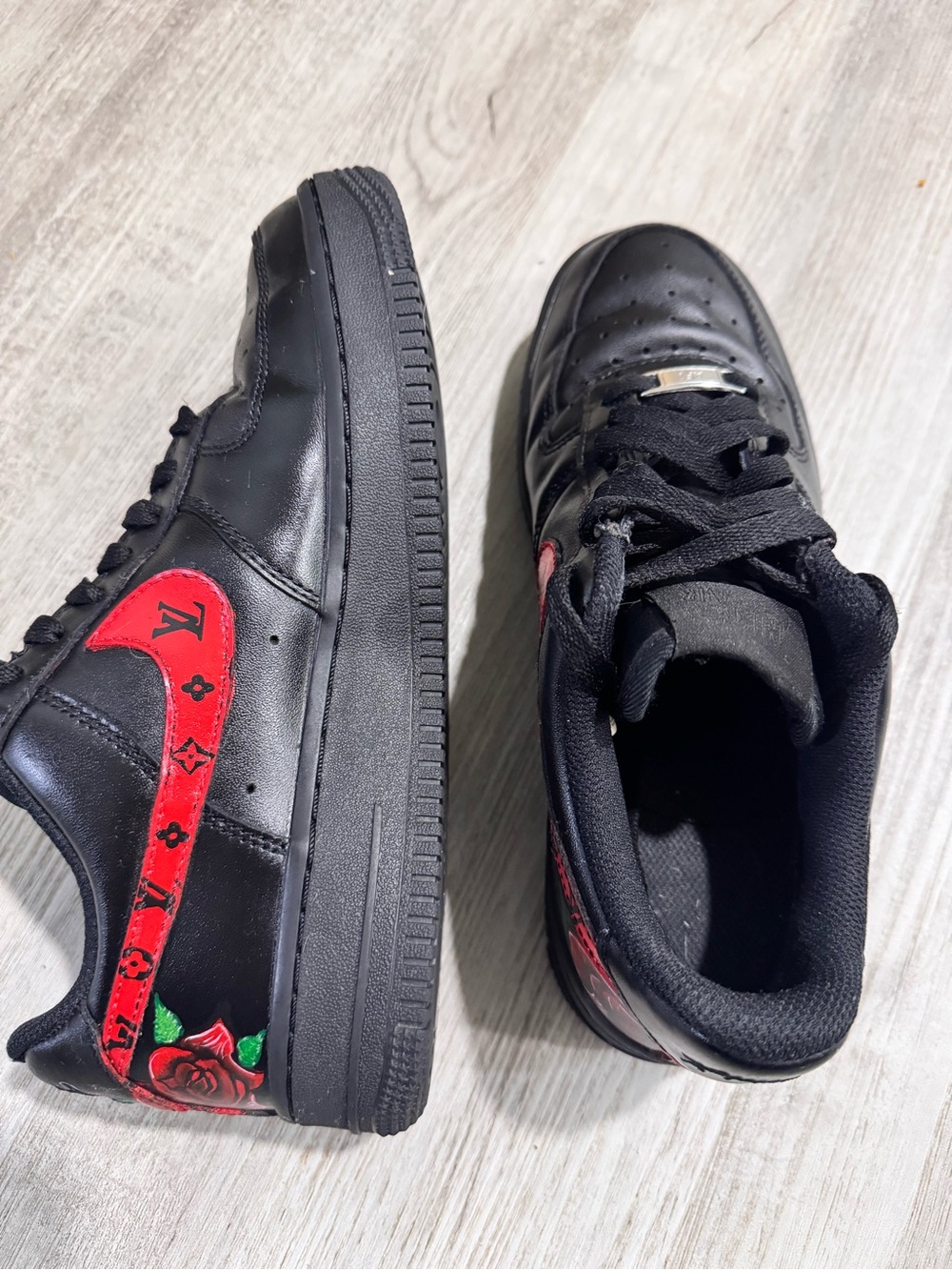 Nike LV Sneakers with Red Rose Accent